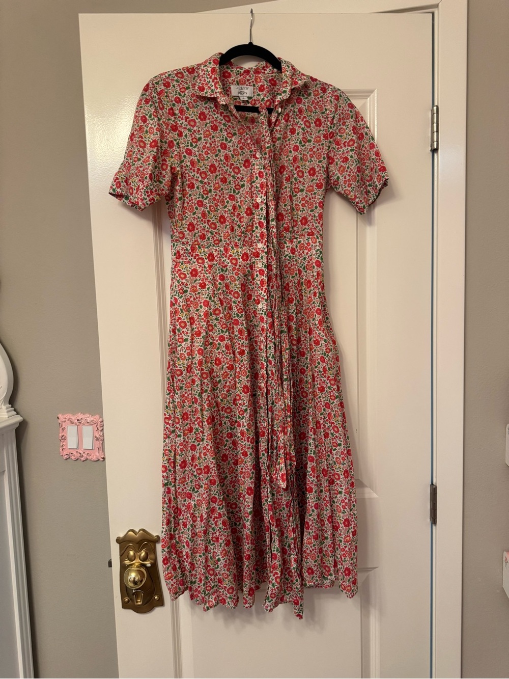 J. Crew x Liberty Floral Button-Front Midi Dress in Red and Green